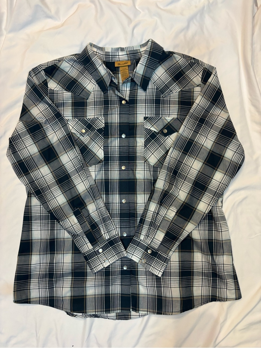 Wrangler Women’s XXL Pearl Snap Western Plaid Shirt Navy White Gray Long Sleeve - Picture 1 of 5